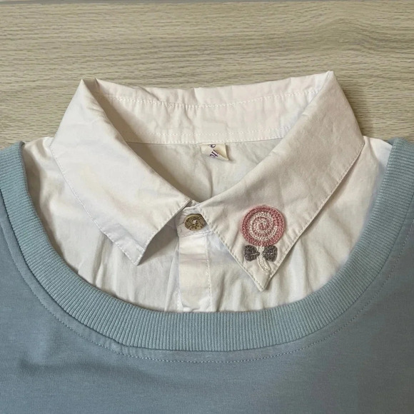 Packitcute Bunny Rabbit Blue White Collared Sweater Women’s size One Size - Picture 4 of 11